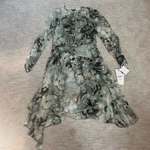 NWT Worth New York 100% Silk Asymmetric Hem Draped Dress 10